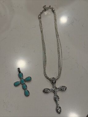 Premier Designs Lot Of Four Chain Necklace And Two Reversible Cross Pendants